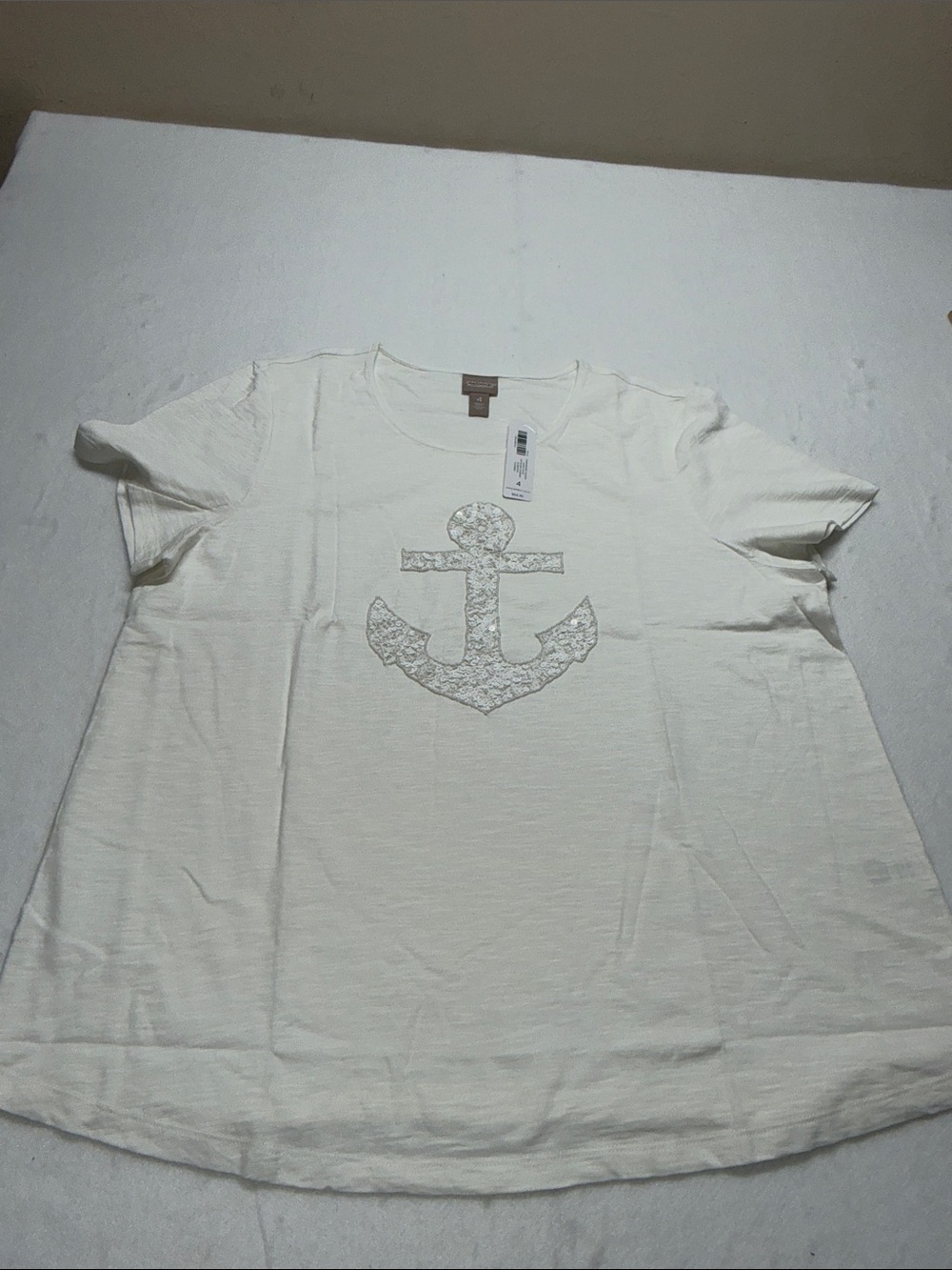 Chico’s White Short-Sleeve Tee with Anchor Appliqué 4 NWT